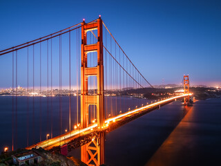 Fototapeta na wymiar Golden Gate Bridge at Night San Francisco City View