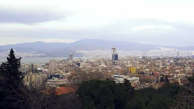 Izmir, Turkey - February 22, 2020. Izmir City view with Towers of Izmir up from varyant road Konak Izmir Turkey.