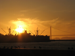 Sunset in  a harbor near San Francisco.