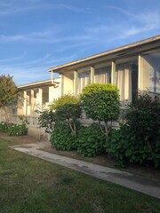 aged white buildings at golden hour