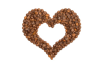 Coffee beans. Heart with place for text or image. Isolated on white background