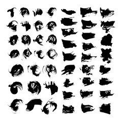A very big set of black abstract textured smears isolated on a white background