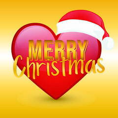 Merry Christmas Golden. Hat Santa Claus Hearth. Emoji 3d Style Vector.