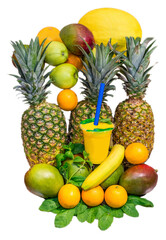 Juice Cup with space for logo with fruit pineapple, banana, Apple, mango, orange, mint, melon