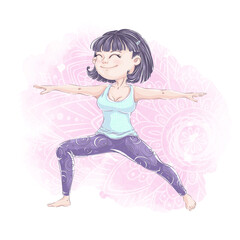 Fototapeta na wymiar Cute girl in sportswear practices yoga. Yoga or fitness exercises. Active healthy lifestyle.