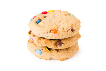 Chocolate chip cookies isolated on white background. Sweet biscuits