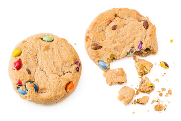 Chocolate chip cookies isolated on white background. Sweet biscuits. top view