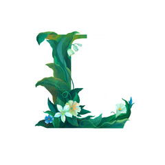 Floral alphabet, Botanical digital illustration.