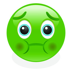 Nauseated Emoji Kawaii Face. Vector Design Art Trendy Communication. Chat Elements. Green Face Vomit.