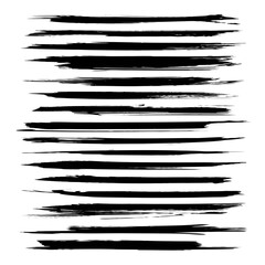 Abstract thin black textured strokes big set isolated on a white