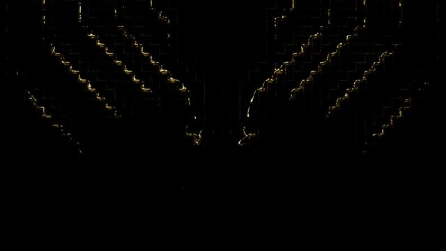 Liquid gold on metal cubes background pack pt. 1. Four videos of molten gold that flows smoothly over reflective metal cubes and lighting around. The second part in my portfolio