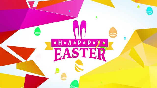 humorous cheerful easter embryo hunt announcement with ornamental pink hare ears and gold polygon geometric shapes