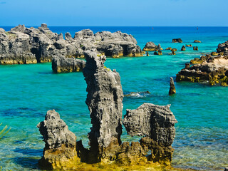 Beautiful rocky beach in tobacco bay St. George’s Bermuda 