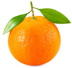 Orange with leaves isolated on white