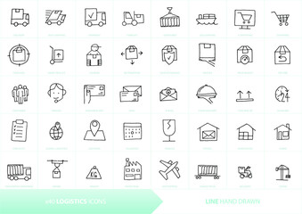 Logistics, Delivery, Shipping Icons - Hand Line Set - Outline Collection - Simple vector illustration