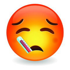 Thermometer emoji with fever. Disgust emoticon Sick Sympton. Vector design illustration. Physical illness or general disgust.