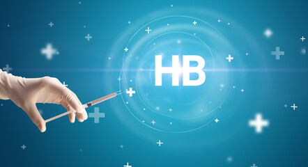 Syringe needle with virus vaccine and HB abbreviation, antidote concept