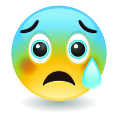 Anxious with sweat in Fear Emoji Kawaii Face. Blue face Vector Design Art Trendy Communication. Chat Elements feeling concerned.
