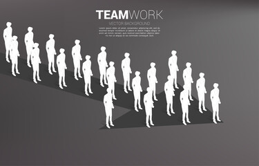 Group of businessman standing together shape arrow. business concept for company mission and teamwork.