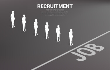 Silhouette group of businessman queue to job line. Concept of business career and recruitment.