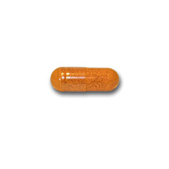 Orange Medical pill on white background, Capsule, Medical and Healthcare