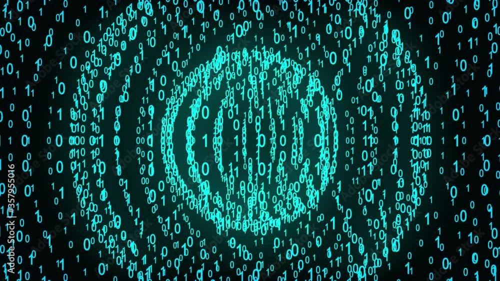 Poster big and small binary number spheres, computer generated. 3d rendering of binary code background with