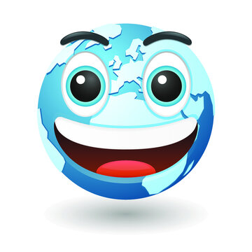 World Globe Emoji Vector art illustration design. Earth Emoticon expression graphic round. Avatar kawaii style.
