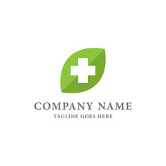 Obraz premium Leaf and Medical Cross Company Logo Design Template.