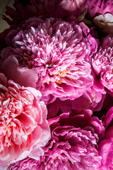 top view closeup exclusive bouquet made from large pink and purple peonies