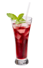 Glass of Red grapes juice with ice isolated on white background, With clipping path