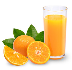 Glass of Fresh orange juice with orange fruits, isolated on white background, With clipping path