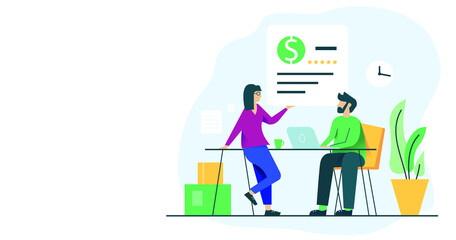 Vector,  flat design illustration of people, plants and work environments. 