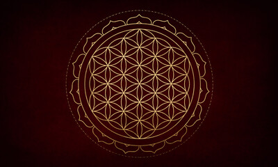 Dark red vintage greeting card with sacred geometry. Great for invitation, flyer, menu, brochure, postcard, wallpaper, decoration, or any desired idea.
