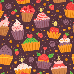 Pattern with sweets cupcakes. For birthday party