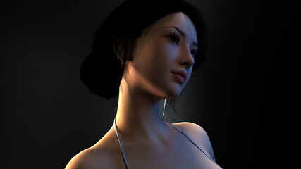 3D composite illustration of a beautiful girl smiling. Fashion. 3D rendering.