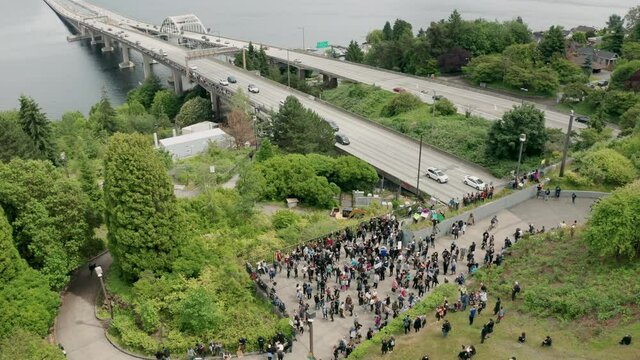 Seattle Seahawks Wives and Players March Across I-90 in support of BLM