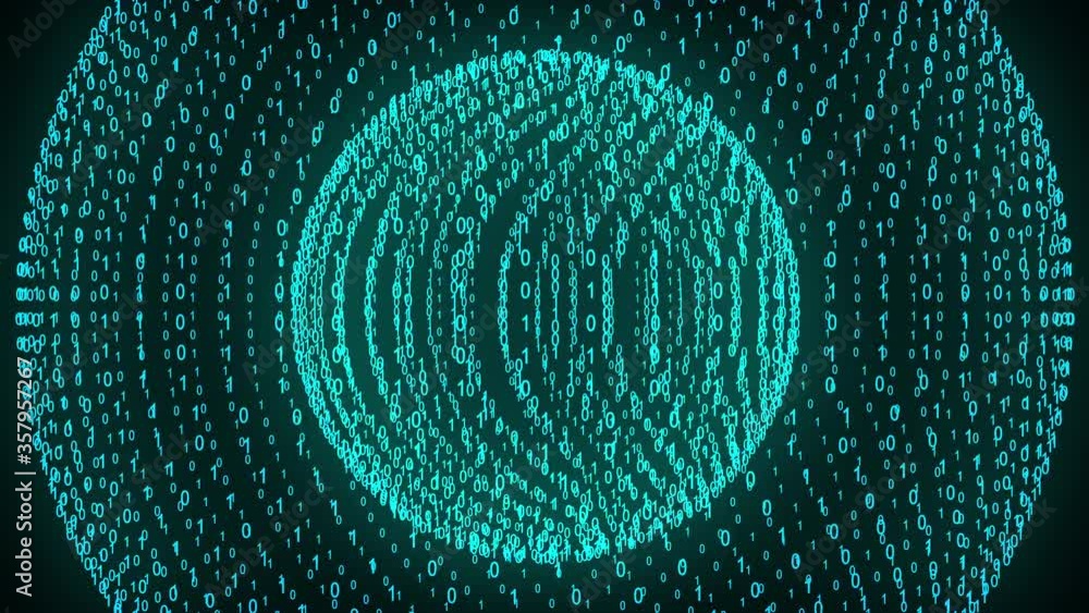Poster big and small binary number spheres, computer generated. 3d rendering of binary code background with
