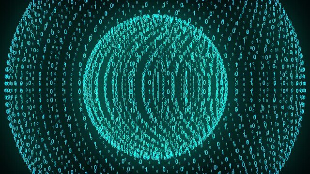 Big and small binary number spheres, computer generated. 3D rendering of binary code background with numbers. Abstract futuristic elements