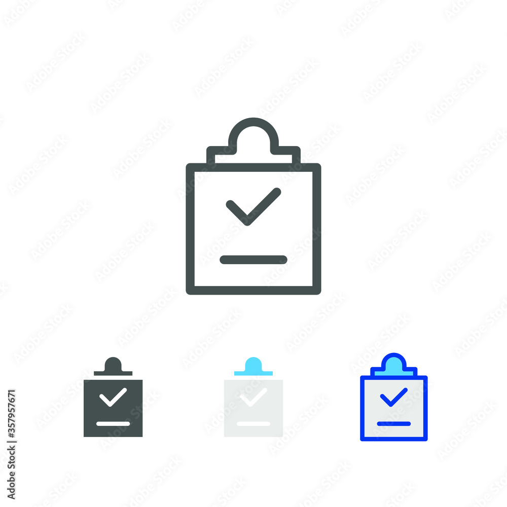 Poster clipboart note with checkmark. report paper with checklist sign for business or account activity in 