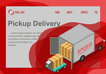 website landing page,  Processinng pickup car box delivery , vector illustration service distribution truck concept business sign 3d  © ninik std