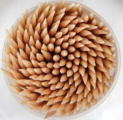 Close-up view of toothpicks in a circular arrangement
