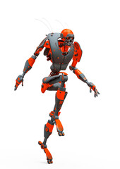 skull bot leaping in a white background