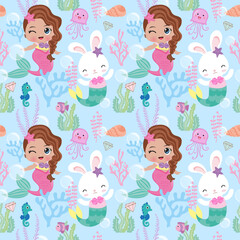 Cute little mermaid pattern for kids fashion artwork, children books, paper, prints, greeting cards, wallpapers