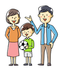 手描きイラスト素材家族夫婦子供サッカー少年