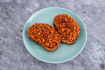 plant-based food, baked beans on rye bread toast