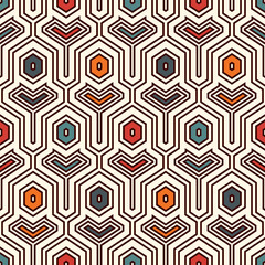 Ethnic seamless surface pattern. Repeated interlocking geometric figures. Tribal wallpaper. Native americans ornamental abstract background. Geo digital paper, textile print. Vector art