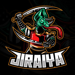 E-Sport Gaming Logo or Mascot Illustration Representing Samurai or Ninja Chameleon Holding Swords