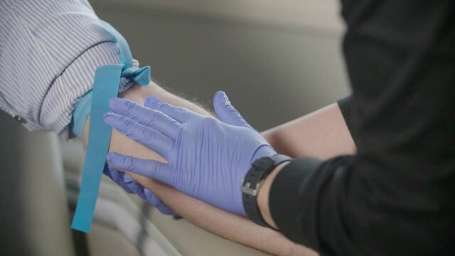 Blood Test Tube Sample Hand In Gloves Draw Compare 