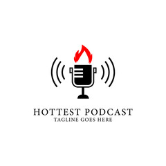 Hottest podcast show logo design, podcast radio logo template Vector