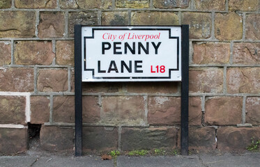 Iconic Penny Lane Street Sign in Liverpool, UK